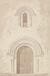 Porta e finestra ovest nella chiesa di Ham vicino a Valognes, Normandia
